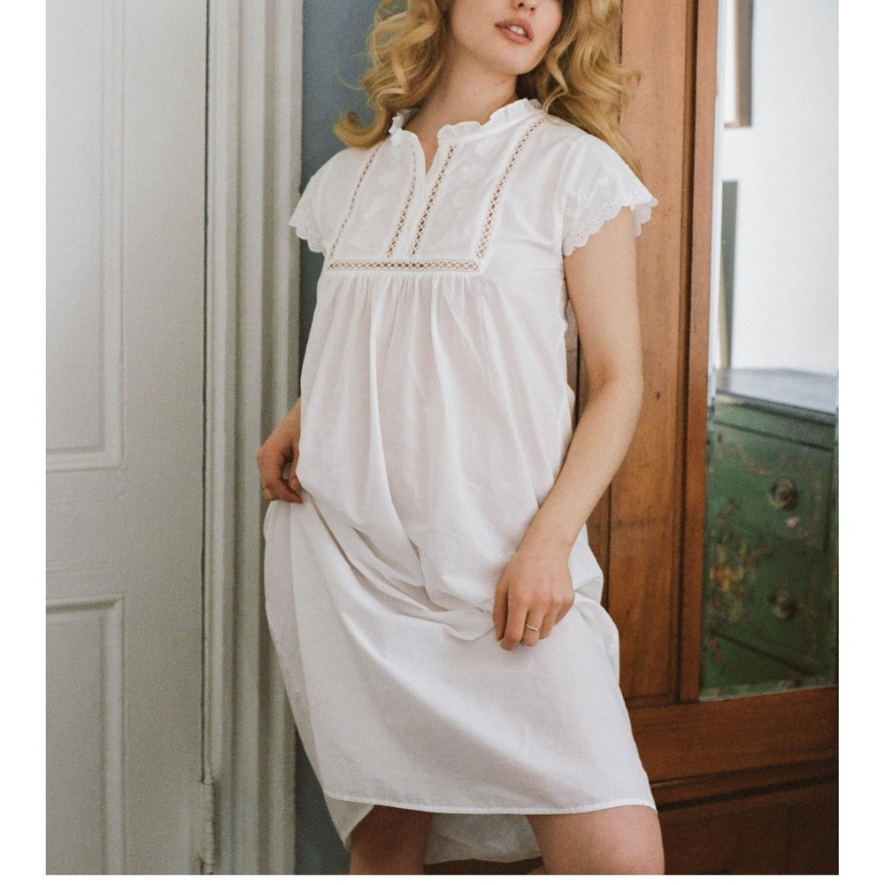 Salter House Sisters Nightdress Eyelet Lace Organic Cotton White OS Cottage